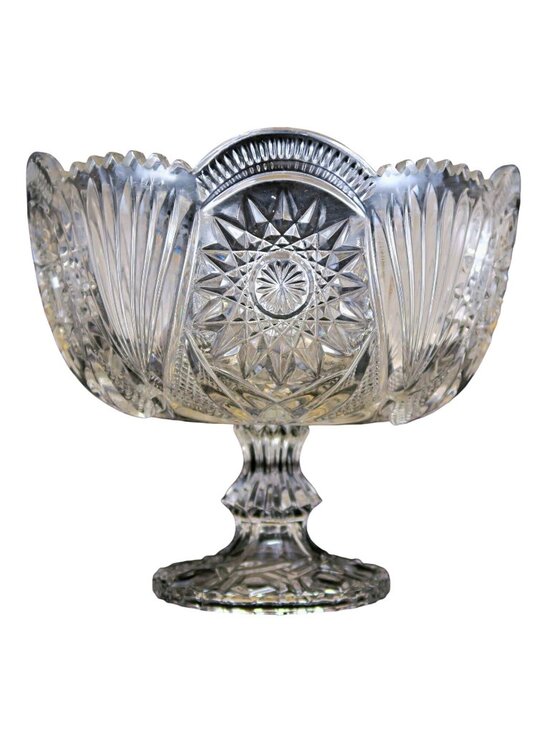 Unmarked Other - Lead Crystal 8-Inch Footed Bowl Hollywood Regency Style Vintage Glass